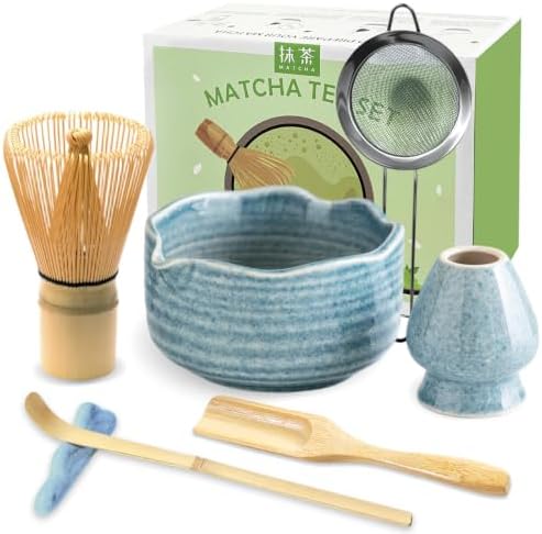 JBER Matcha Set with 17oz Ceramic Bowl, Bamboo Whisk, 7PCS Matcha Whisk Set