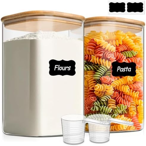 ComSaf Glass Storage Jars with Bamboo Lids 4.6 Qt 2 Pack Large Wide Mouth