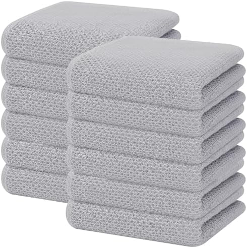 Homaxy 100% Cotton Waffle Weave Kitchen Dish Towels 12-Pack, Light Gray