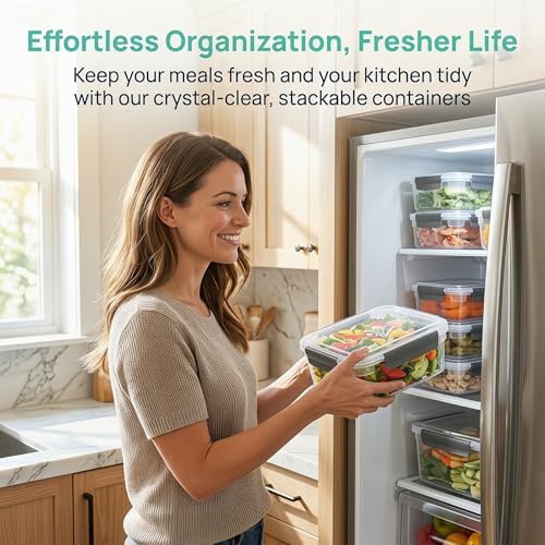YORY 9 cup Plastic Food Storage Containers with Lids Nestable Freezer Dishwasher Safe Rectangle Meal Prep Container Set,5-Pack