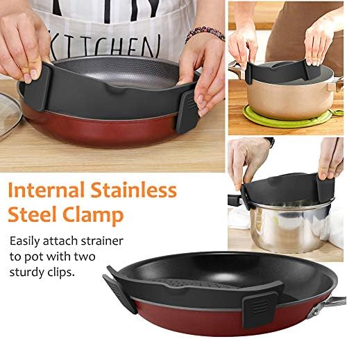 YEVIOR Clip on Strainer for Pots Pan Pasta,Silicone Food Pan Strainer
