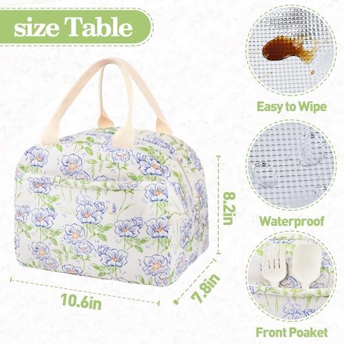 Cotton Quilted Insulated Lunch Bag, Reusable Quilted Floral Lunch Tote Bags