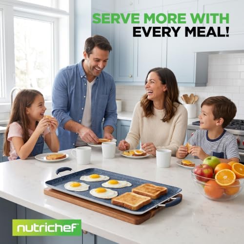 NutriChef Double Burner Griddle | Flat Top Griddle for Stove Top