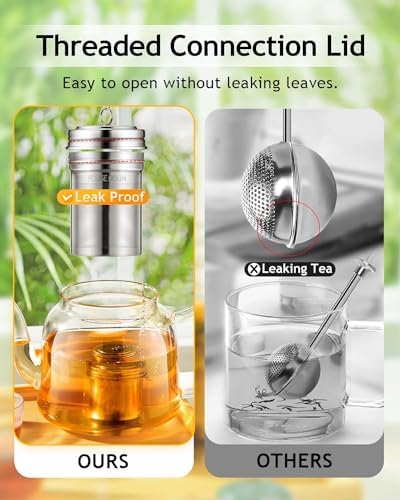 HOUSE AGAIN Tea Infuser, Extra Fine Mesh Tea Infusers for Loose Tea, 18/8 Stainless Steel Tea Strainer with Extended Chain Hook, Tea Steeper for Brew Tea, Spices & Seasonings Small × 2 (Pack of 2)