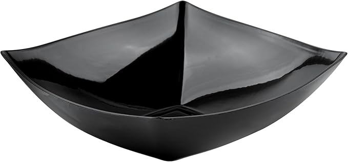 Restaurantware Moderna 32 Ounce Fancy Plastic Bowls 10 Square Disposable Salad Bowls - Durable Heavy-duty Black Plastic Bowls For Warm And Cold Foods