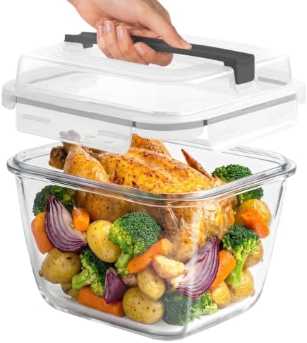 Razab 2700ml / 91oz / 11.5 Cups Large Glass Food Storage Container with Lid - Leakproof Glass Meal Prep Container for Roasting & Storing Leftovers, Glass Lunch Container, Microwave & Oven Safe