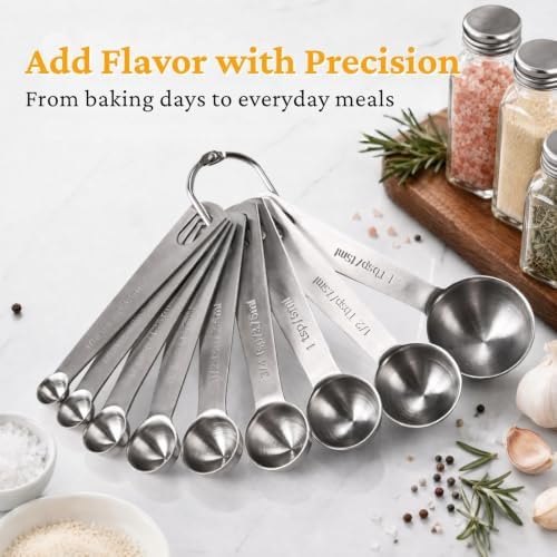 23 Pcs Stainless Steel Measuring Spoons Set with Leveler, Metal Round & Rectangular Spoons plus 5 Mini Teaspoons for Precise Cooking and Baking, Standard Sizes with Clear Engraved Markings