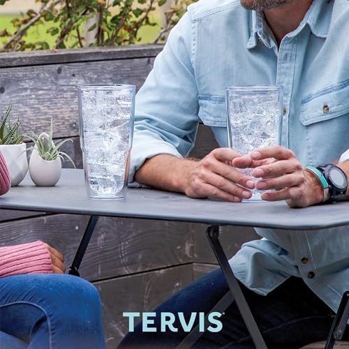 Tervis Clear & Colorful Tabletop Made in USA Double Walled Insulated Tumbler Travel Cup Keeps Drinks Cold & Hot, 24oz, Clear