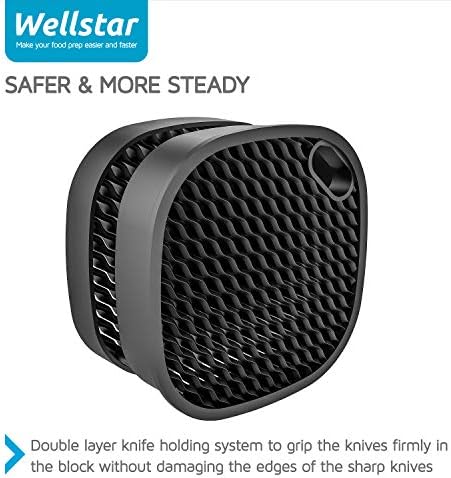 WELLSTAR Universal Knife Block Holder, Stainless Steel Knife Stand Without Knives, Safe Space Saver Large Volume Stable Knife Storage with Scissors Slot, Detachable for Easy Cleaning - Square