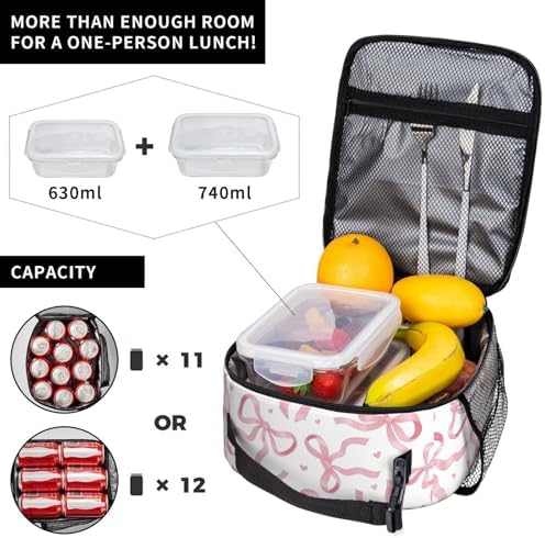 Pink Bow Tie Insulated Lunch Box for Kids, Small Cooler Lunch Bag lunchbox for School, Toddler Lunch Box for Girls, Waterproof Durable Portable Lunch Tote Bag Food Container for Travel Picnic Work