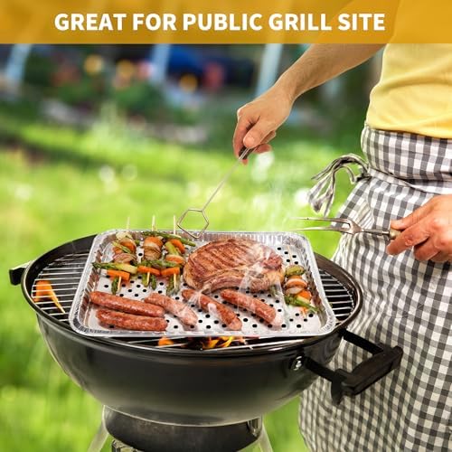 30 Pack Aluminum Foil Broiler Pans with Holes 16 x 12 inch Aluminum Grill Pans Disposable Grill Drip Pan for Outdoor Grills, BBQ, Baking, Meal Prep