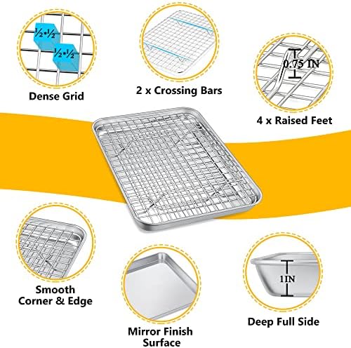 P&P CHEF 9 Inch Toaster Oven Pan Tray with Wire Rack, 2 PCS
