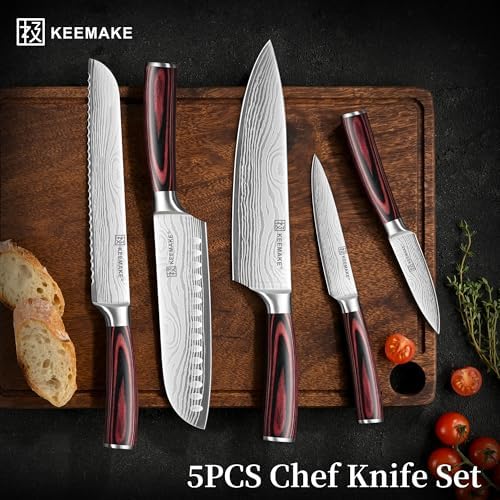KEEMAKE 5 Pieces Kitchen Knife Set, Professional Ultra Sharp Chef Knife Set