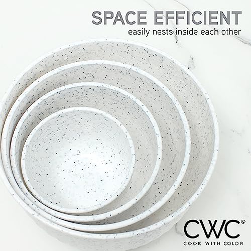 COOK WITH COLOR Prep Bowls with Lids- Wide and Deep Nesting Plastic Small Mixing Bowl Set with Lids, 8 Piece Set - Deep Bowls, Speckled White