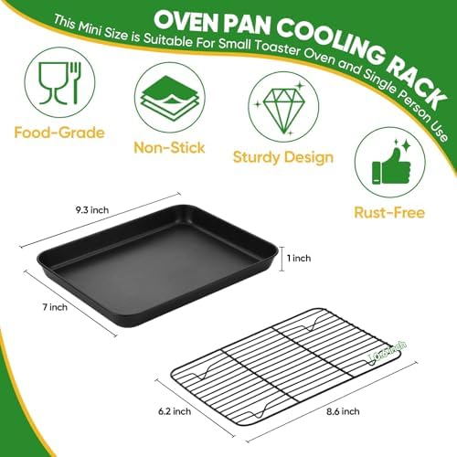 P&P CHEF Nonstick Baking Oven Pan with Rack for Cookie, 9.3 x 7 Inch