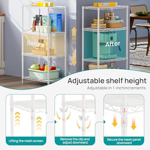 SINGAYE 4 Metal Shelves Wire Shelving Storage Shelf Adjustable Unit Pantry