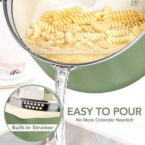 MICHELANGELO 6 Qt Ceramic Nonstick Pasta Pot with Strainer Lid, Roden Green