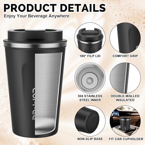 MOMSIV 12oz Travel Coffee Mug, Insulated Coffee Cup with Leakproof Lid