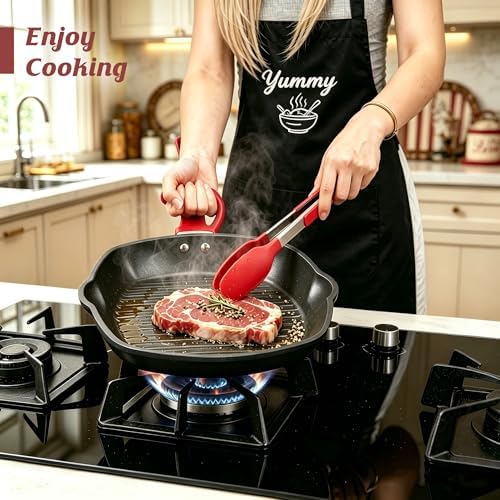 Enamel Matte Cast Iron Grill Pan,11 Inch,Wrist Saver,Ergonomic Handle for Effort-saving