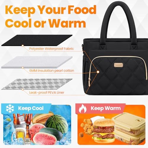 Artelaris Lunch Bag Women, Adult Insulated Lunch Box, Leakproof Lunch Cooler Bag, Reusable Large Lunch Cooler for Work, Picnic, Travel (Black)