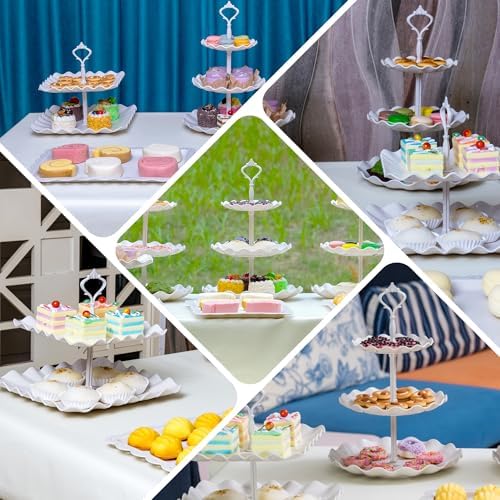 Biodegradable Cupcake Stand Holder, Dessert Table Display Set, Treat Table Candy Cake Desert Tiered Tray, 3 Tier Serving Trays for Tea Party, Wedding Baby Shower Bridal Shower Decorations（10 PCS ）