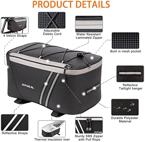 JXFUKAL Rear Bike Rack Bag with Rain Cover, 7L/9L/10L/12L Ebike Bag