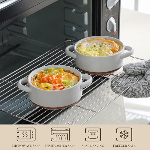MALACASA Mini Cocotte Set of 4, 12 OZ Ramekins with Lids and Handles