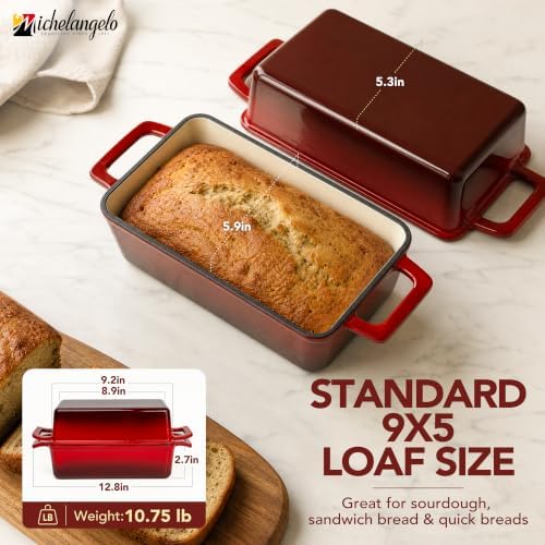 MICHELANGELO Enameled Cast Iron Bread Pan with Lid, 9x5 Sourdough Loaf Pan
