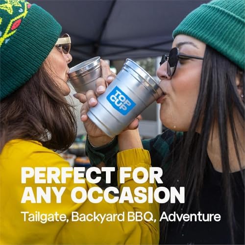 Top Cup Bulk Aluminum Party Cups, Blue Logo, 16oz, 600 Count