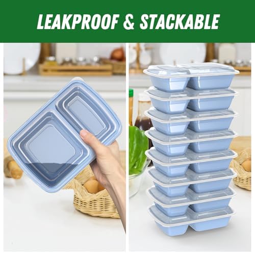 Dealusy 50 Pack 28 oz Meal Prep Containers with Lids 2-Compartment, Blue