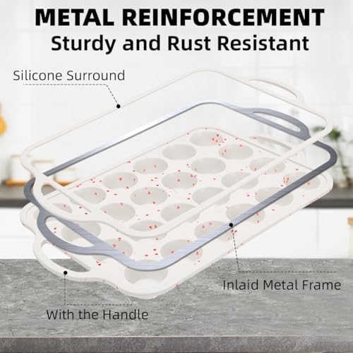 CAKETIME Mini Muffin Pan, Metal Reinforced Frame Mini Cupcake Pans 24 Cups Nonstick Muffin Silicone Molds with Handle for Baking Muffins, Cupcakes, Egg Bites 2 Pack Heart-Shaped