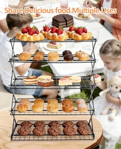 5 Tier Collapsible Cooling Rack, 2/3/4/5-Tier Upgraded,Adjustable ＆ Stackable Baking Rack, 5 Modes Cooling Racks for Cooking and Baking, Roasting ＆ Grilling Gifts for Picnic Party