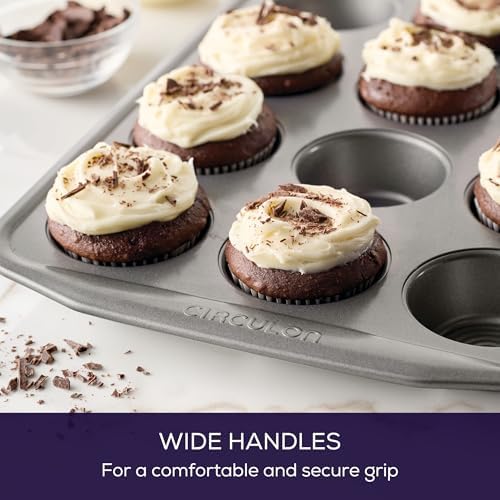 Circulon Nonstick Bakeware 12-Cup Muffin Tin, Gray, Steel