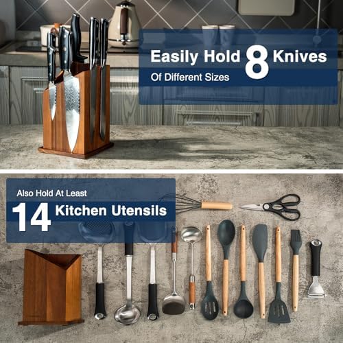 Gourmetop Magnetic Knife Holder, Double-Sided Acacia Wood Knife Block