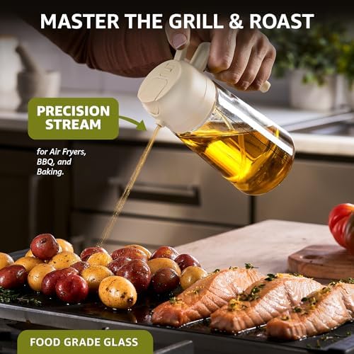 FineDine 16 oz Glass Olive Oil Sprayer for Cooking, Oil Dispenser, White