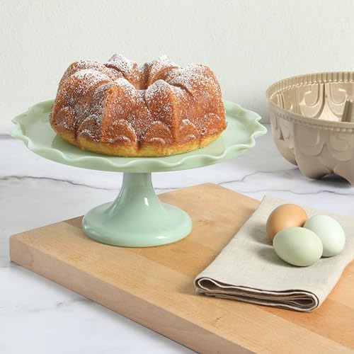 Martha Stewart Dunelle Decorative Fluted Cast Aluminun Round Cake Pan – 10-Cup Nonstick Tube Pan, Champagne Gold Bakeware, Flower Shaped (Pack of 6)