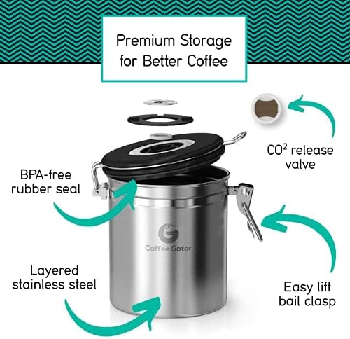 Coffee Gator Coffee Canister, 22oz Airtight Stainless Steel Container