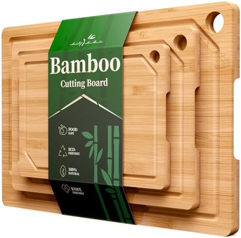 Kitsure Bamboo Cutting Board for Kitchen, Set of 3, Natural