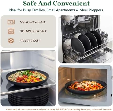 Homienly Wheat Straw Plates Set - 11 inch Reusable Large Dinner Plates Set of 8, Lightweight Unbreakable Salad Plates, Microwave and Dishwasher Safe Plates, Deep Plates for Dinner, Camping - Black