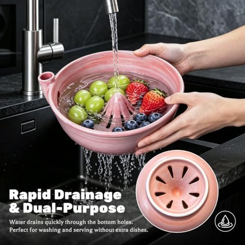 Ceramic Berry Washing Bowl with Auto-Spin Swirl Drainage