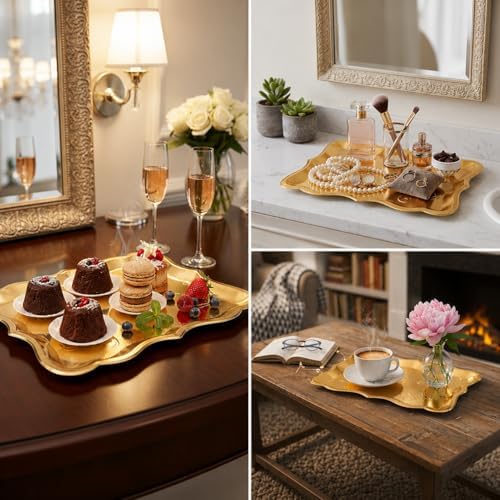 Gift Boutique 10 Gold Rectangle Trays for Dessert Display Table Parties 9" x 13" Disposable Paper Cardboard in Elegant Shape for Platters Cupcake Birthday Parties Dessert Weddings and More Food Safe