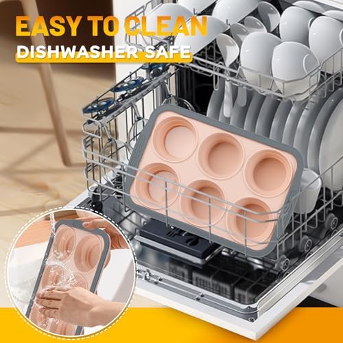Silicone Muffin Pan, 6 Cups Non-Stick Cupcake Pan, Food-Grade BPA-Free Muffin Tin, Oven-Safe 450 °F, Reinforced Steel Frame, Easy-Grab Handles, Quick-Release 2.7" Baking Molds for Mini Treats