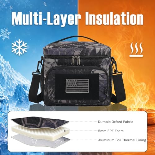 FlowFly Tactical Lunch Bag Large Insulated Lunch Box Cooler Tote for Men, Women with MOLLE/PALS Webbing(Typhon, Medium)