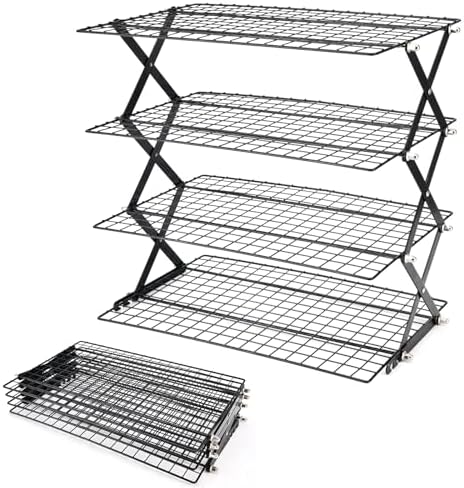 2/3/4-Tier Collapsible Cooling Rack for Baking,Folding Cooling Grid,Adjustable Stackable Roasting Cooking Drying Wire Cooling Rack for Cookies Baking