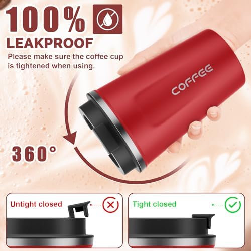 MOMSIV 12oz Travel Coffee Mug, Insulated Coffee Cup with Leakproof Lid