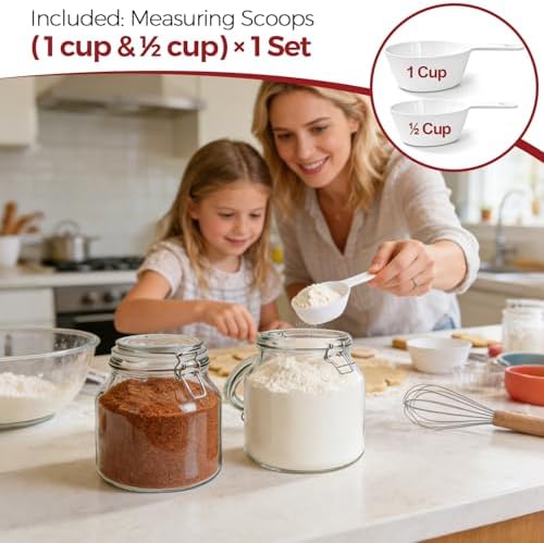 Glass Jars with Airtight Lids 0.6 Gallon 2 Pack Kitchen Canisters