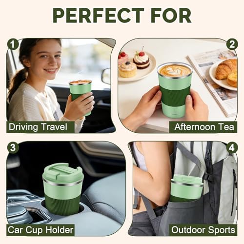 MOMSIV 12oz Travel Coffee Mug, Insulated Coffee Cup with Leakproof Lid