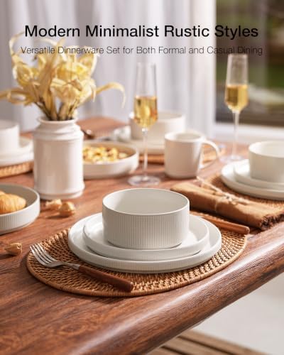 Famiware Star Plates and Bowls Sets, 18pc Modern Stoneware Dinnerware for 6