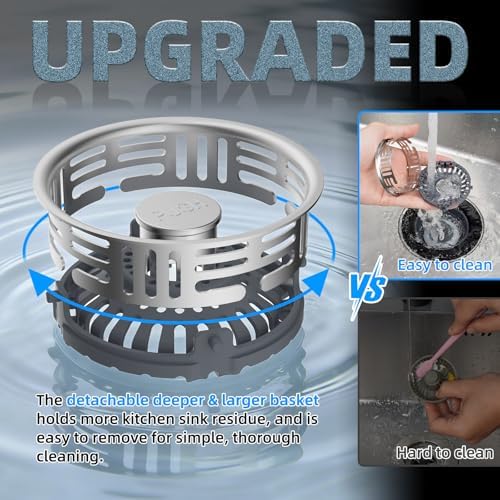 Hibbent 3 in 1 Kitchen Sink Drain Strainer, Stainless Steel Pop Up Stopper