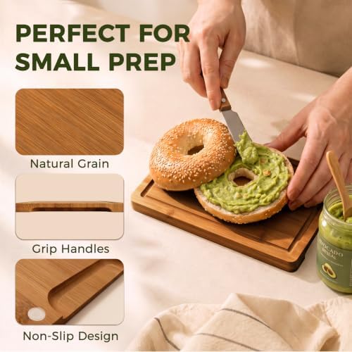 Kikcoin 9"×6" Small Bamboo Cutting Board with Handle, Deep-Carbonized